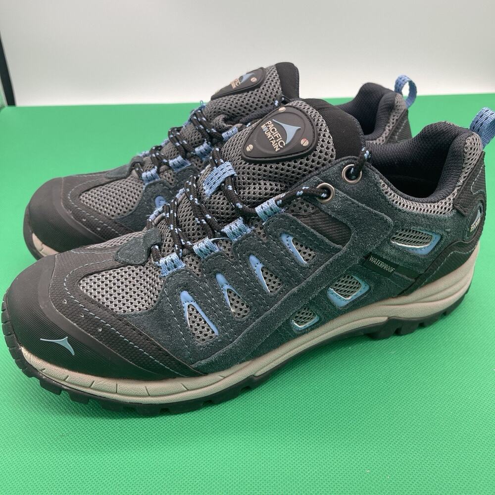 Pacific Mountain Women's Sanford Waterproof Hiking Shoes Suede Gray Blue Sz 9.5